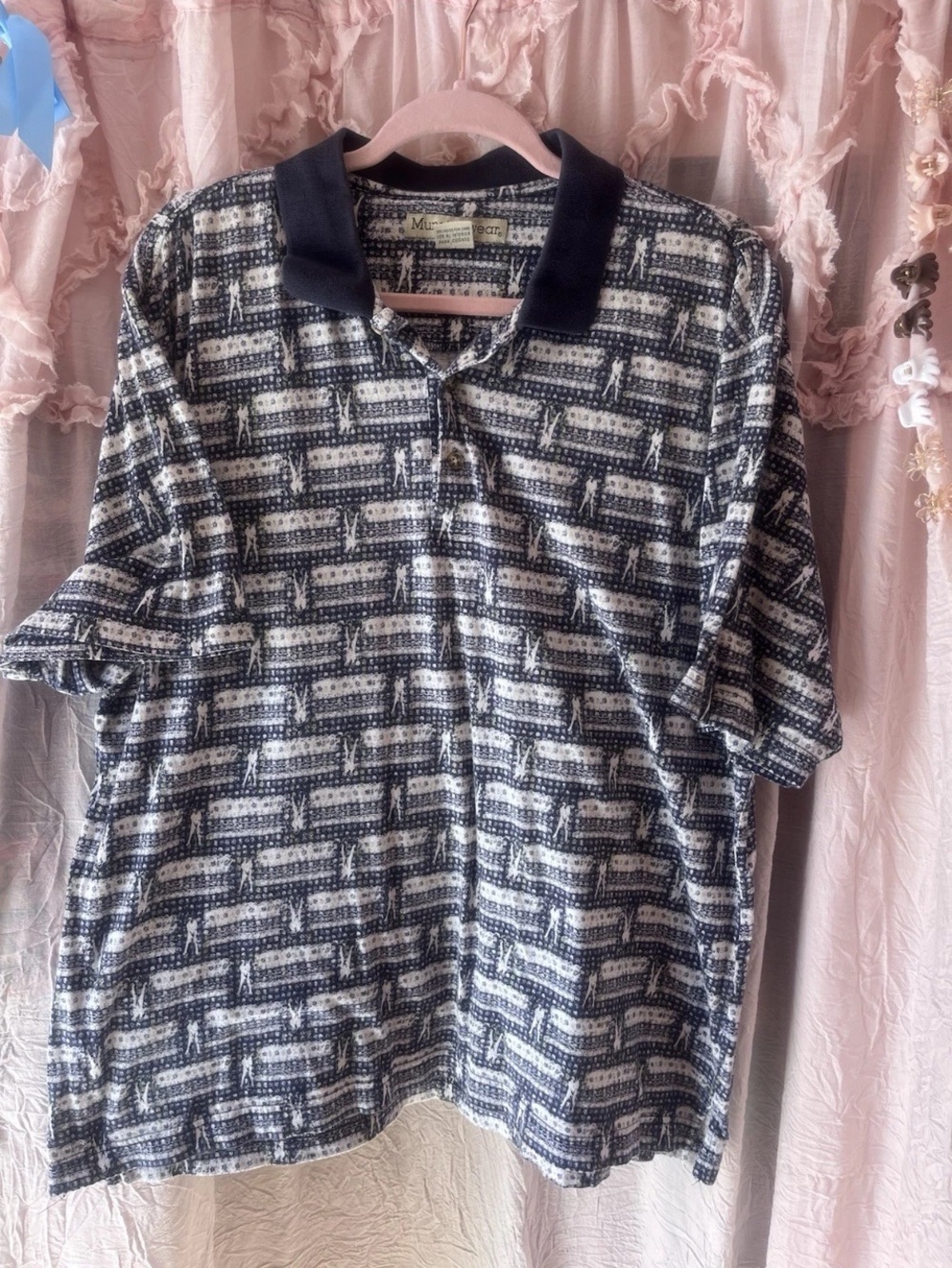 vintage Munsingwear Golf Blue Polo All Over Print Golfer size XLarge 100% Cotton